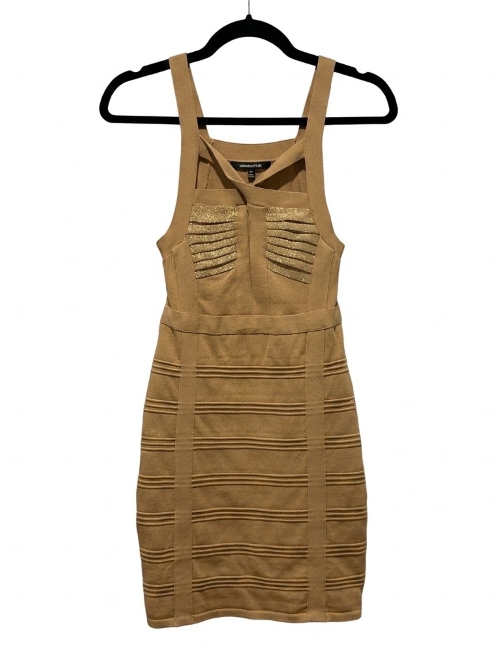 WOW couture Tan Strappy Mini Dress with Textured Paneling